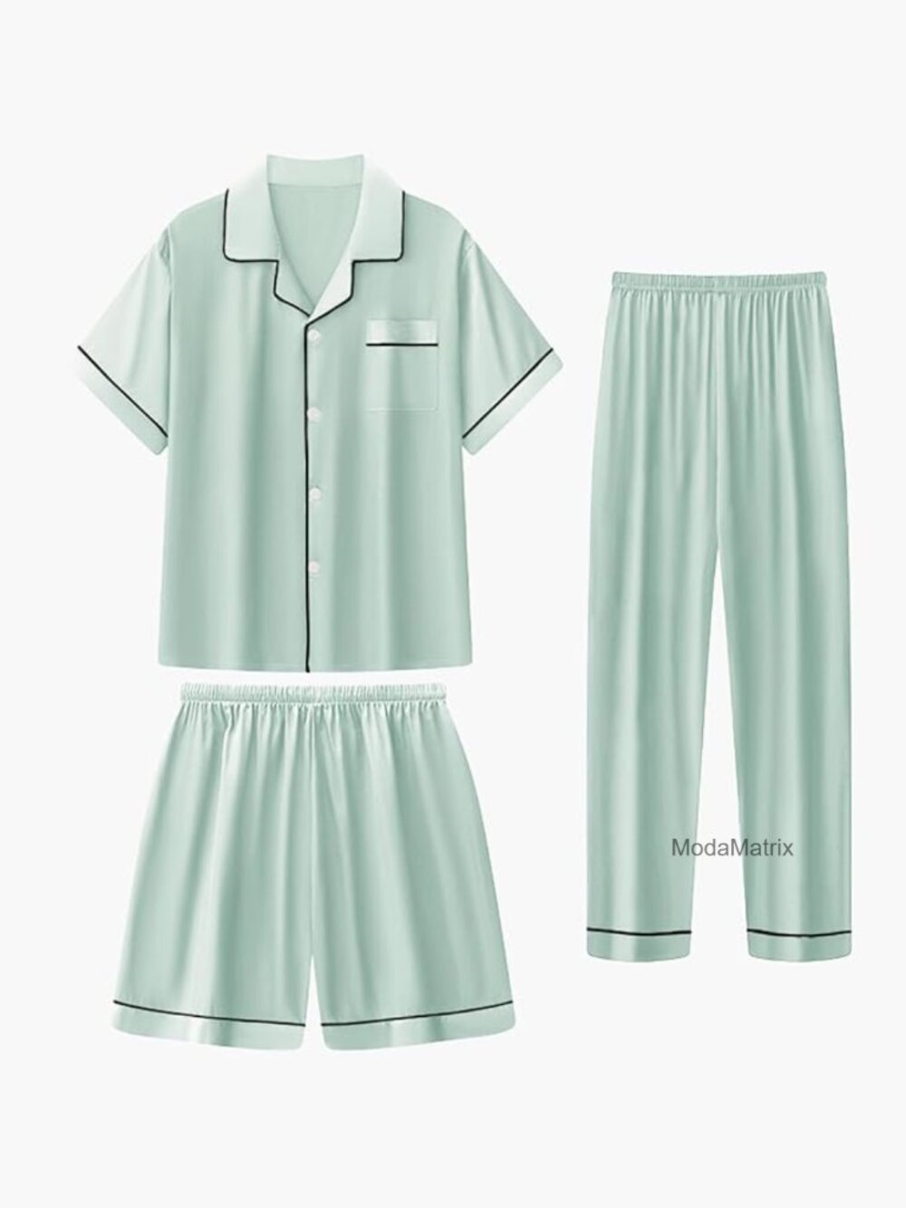 Girls Silk Pajama Set 3 Piece Button-Up Satin Nightwear Lounge 4T-15Y